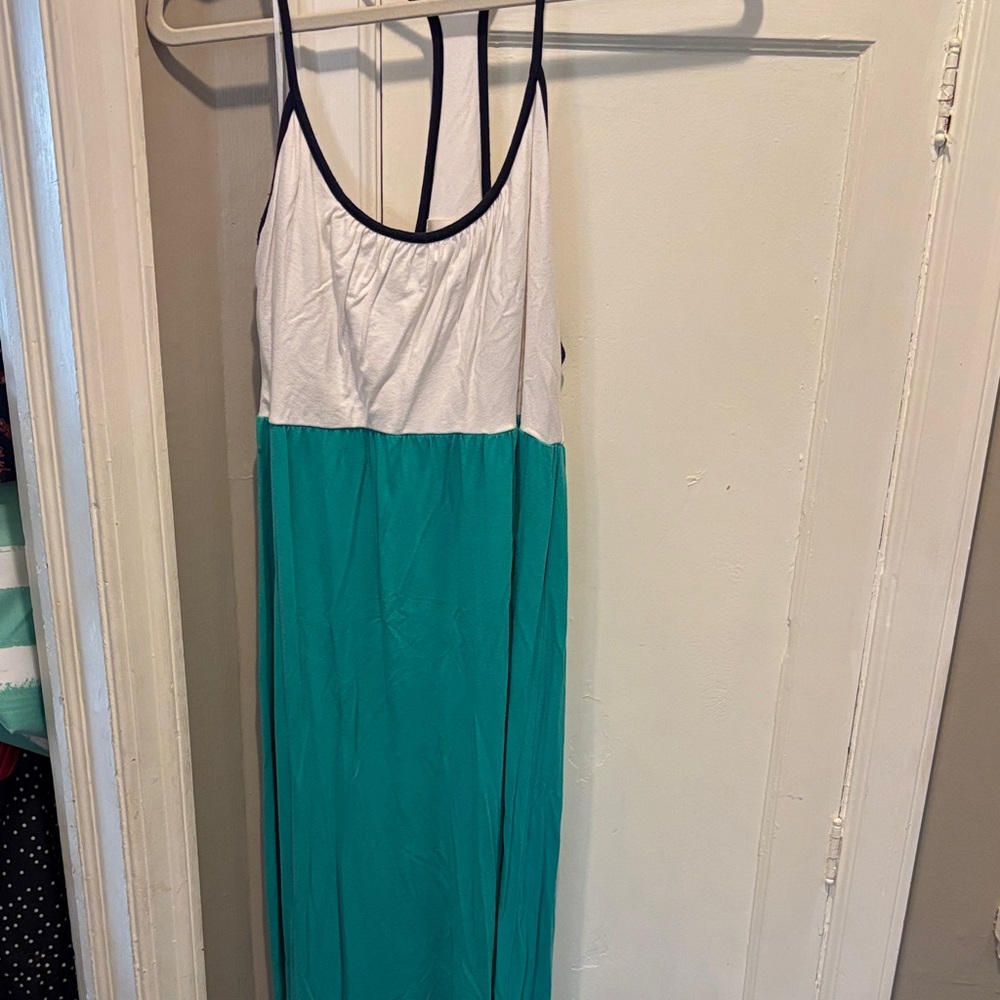 Kenar Teal and White Sleeveless Dress